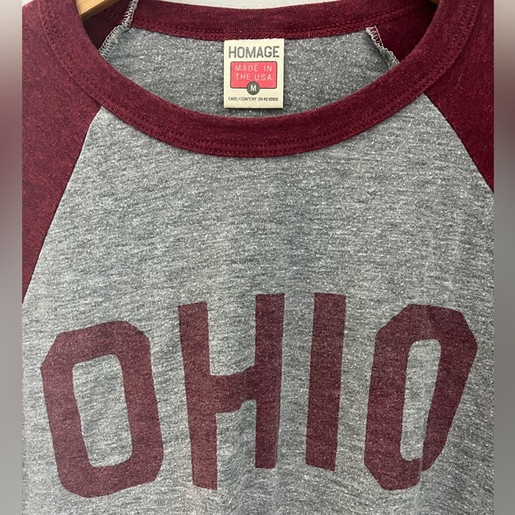 HOMAGE - OHIO Raglan 3/4 Sleeve Tee in Grey/Maroon - Medium - Picture 2 of 2